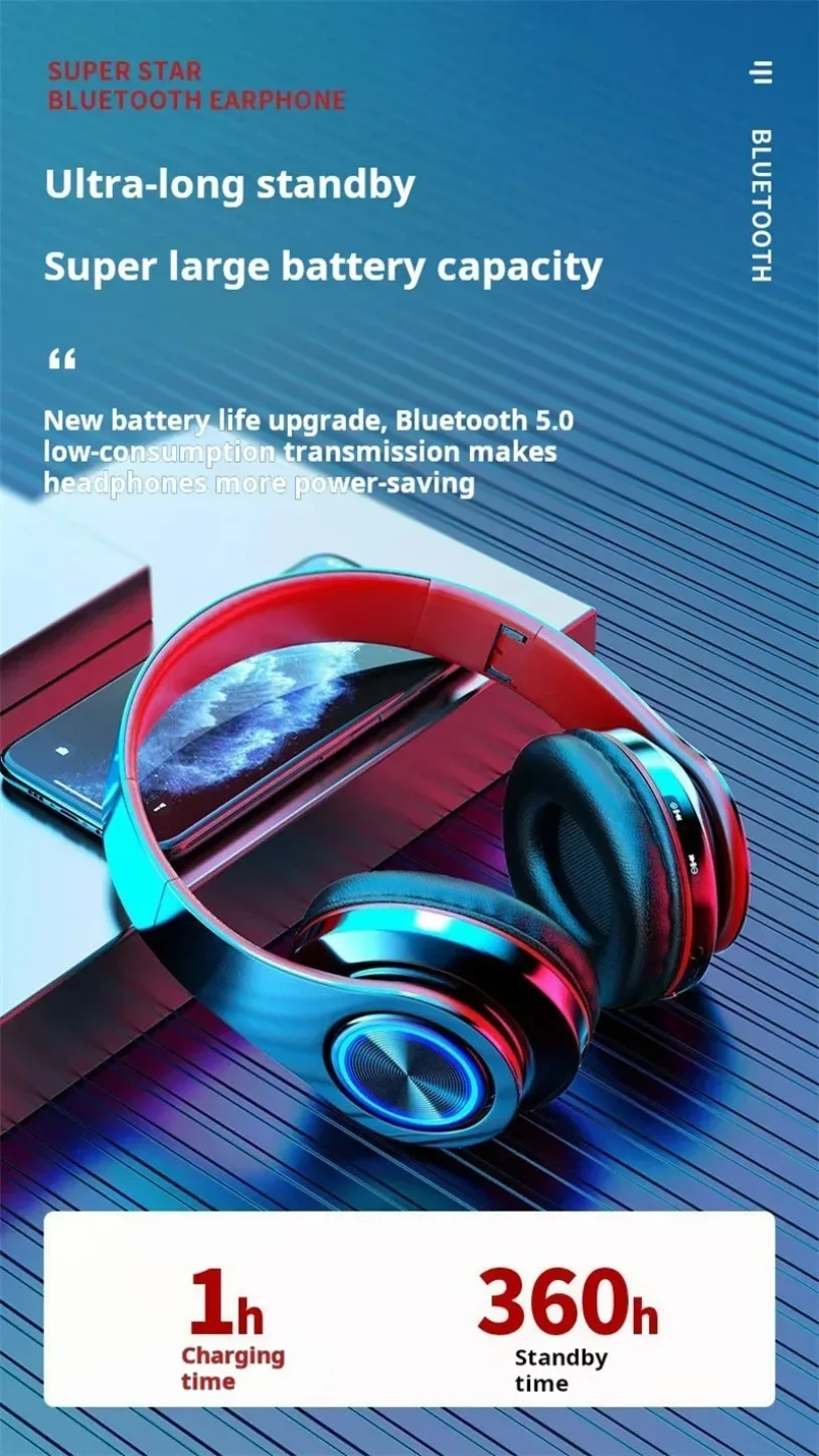Surround Sound Stereo Wireless Earphone Head-Mounted Gaming Headphones Blutooth with Micro Phone Colourful PC Laptop Headset