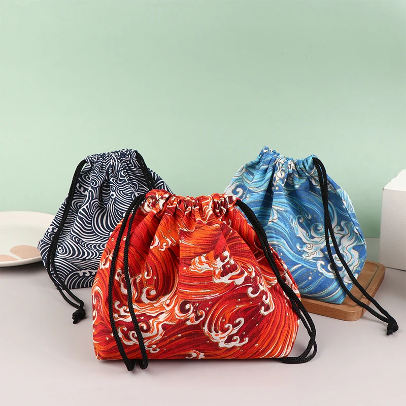 1Pc Japanese Style Drawstring Lunch Box Storage Bag For Travel Picnic Portable Easy Wash Bento Lunch Box Tote Pouch