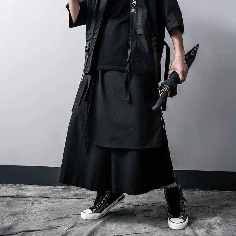Wide Leg Pants ARENS Techwear Punk Gothic Black Trousers Male Goth Cotton Linens Summer Japanese Style Streetwear Hip Hop