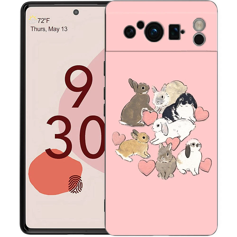 Cute Colorful Rabbit Phone Case - Soft Shockproof TPU Black Cover