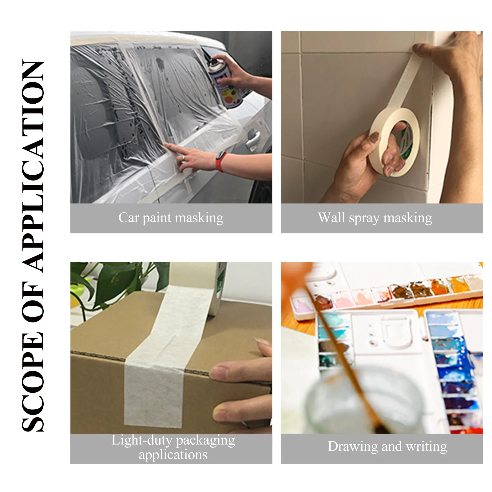 10Pcs 쓰기 가능한 흰색 마스킹 테이프 자동차 인테리어 차폐 스프레이 페인팅 홈 DIY 용 단일 측면 크레페 종이 테이프