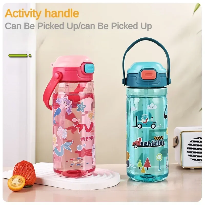 600Ml Kids Sippy Cup Plastic Cartoon Water Bottles Straw and Lids Portable Toddlers Beverage Cup Children's Day Gift plastic water bottle