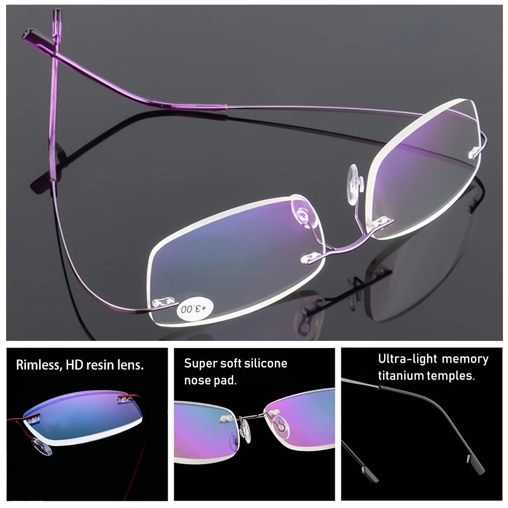 Rimless Reading Glasses Men Memory Titanium Presbyopic Eyeglasses High
