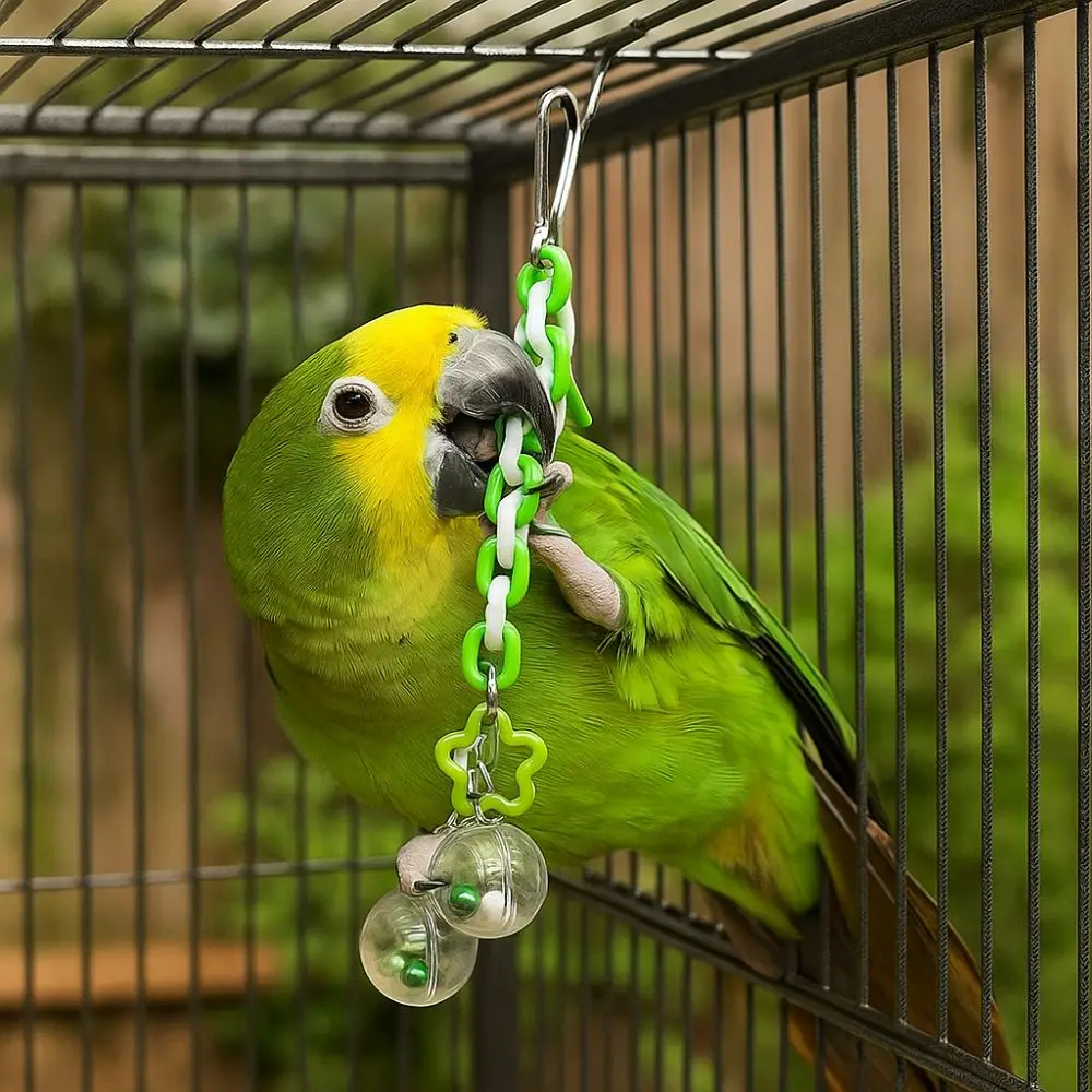 Creative Bite Resistant Parrot Hanging Ball Colorful with Bells Bird Chewing Transparent Ball Birdcage Pendant Interactive