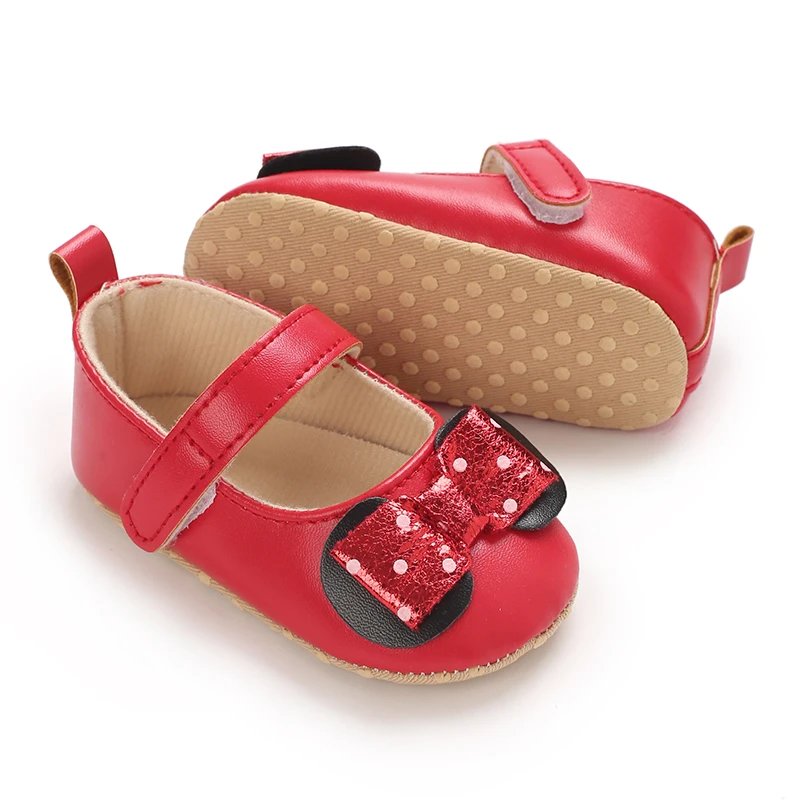 Sweet Baby Shoes Baby Boy Girl Shoes Girl Classic Bowknot Soft Sole Anti-slip PU Dress Shoes First Walker Toddler Crib Shoes 3