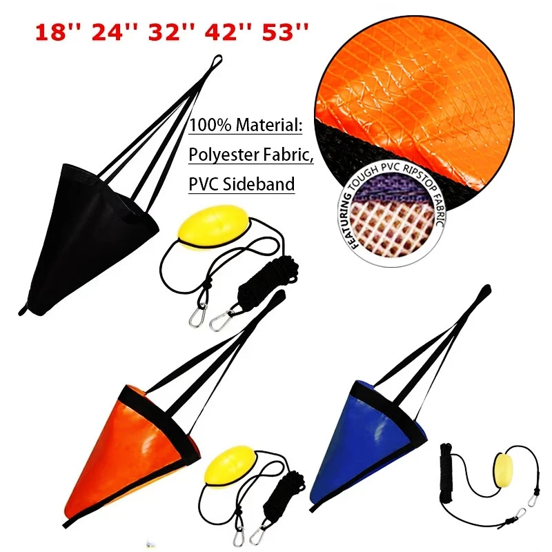 18/32/42/53'' Sea Drogue Anchor Float Marine Kayak Drift Rowing Boat Fishing Brake Lifeboat Anchor Yacht Traction Rope Buoy Ball
