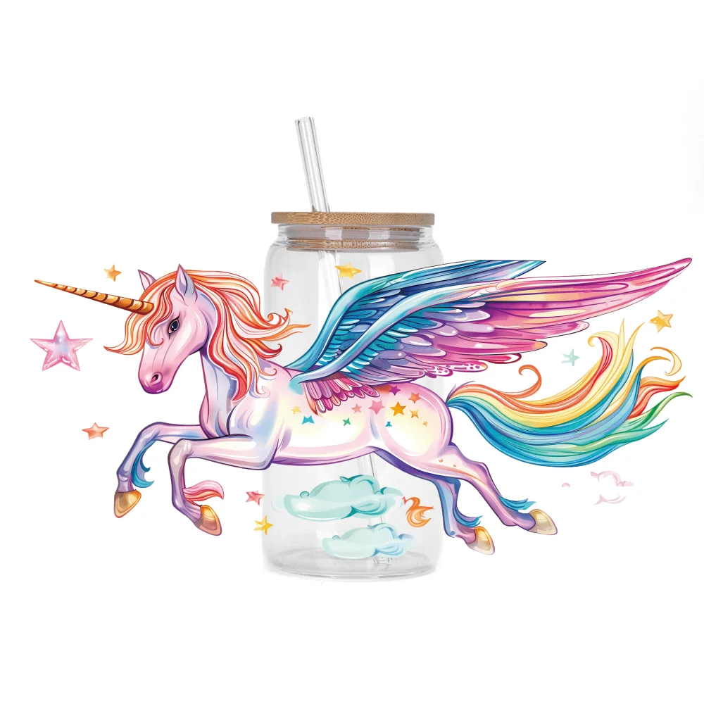 Unicorn series Easy peel waterproof DIY Decals 3D transfers uvdtf crystal stickers 16oz uv dtf cup wraps for Glasses