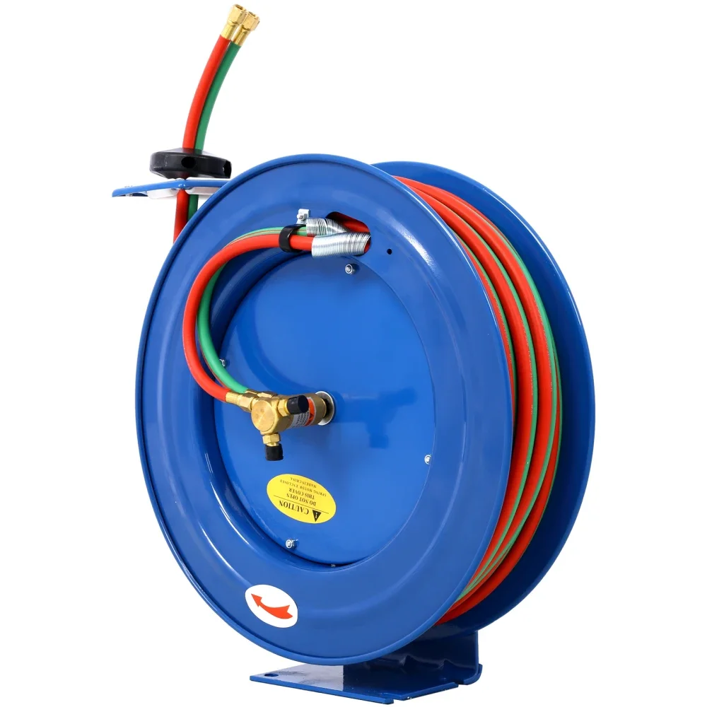 Welding Hose Reel Retractable 1/4 Inch x 100 Foot Twin Oxygen Acetylene Rubber Hoses