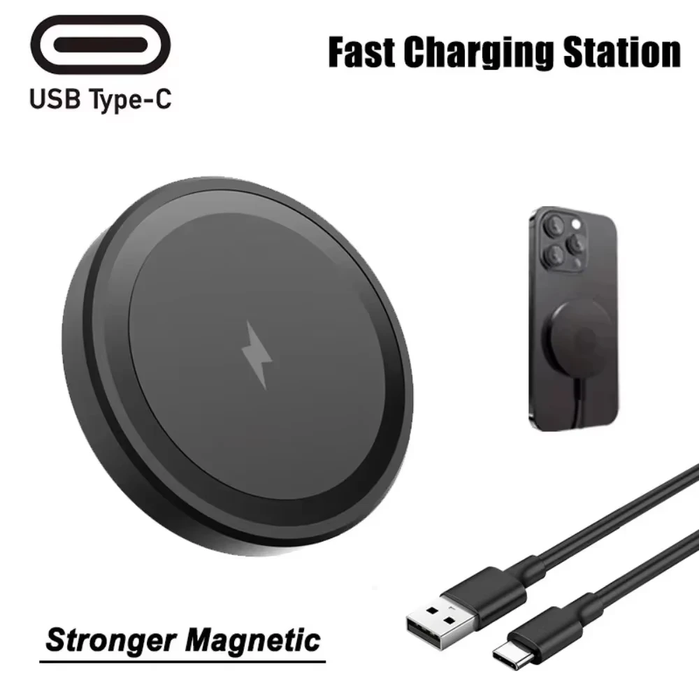Compact Magnetic Wireless Charger with Strong Magnet - Slim Portable 15W Fast Charging