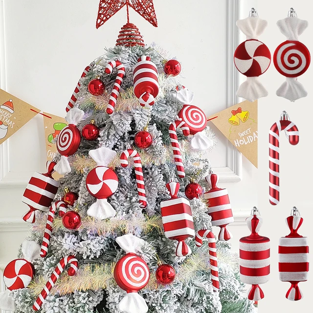 12/14pcs Christmas Theme Red White Stripe Cane Candy Windmile Lolipop Xmas  Tree Hanging New Year Home Navidad Party Decoration - AliExpress