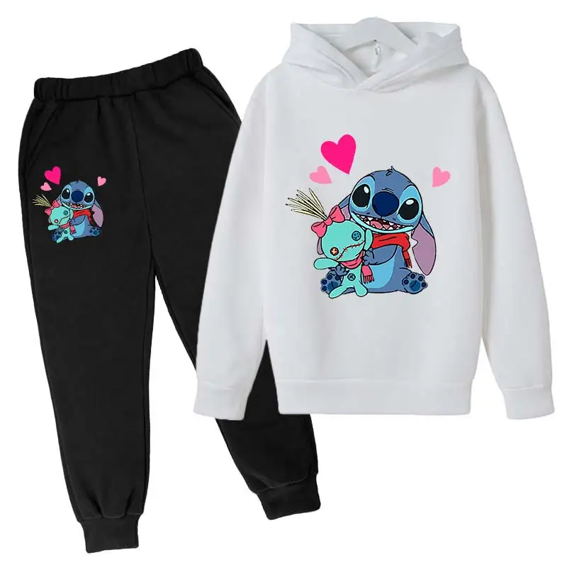 Children Boys Girls Stitch Hoodies Pants Set Boys Girls Stitch Sweatshirts Hooded Kids Fashion Stitch Pullovers Clothes Suit 4