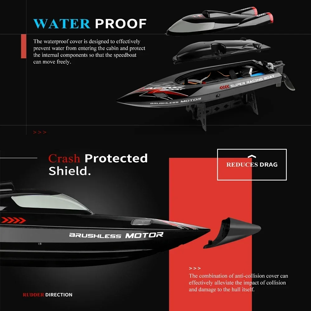 WLtoys WL916 WL912-A RC Boat 2.4Ghz 55KM/H Brushless High Speed Racing Boat 2200mAh Remote Control Speedboat Toys For Boys 6