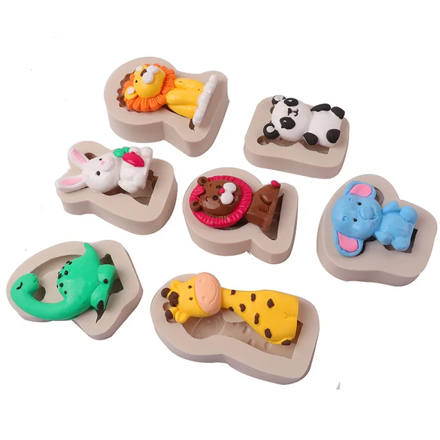 Dzsungel Szafari Állati Szilikon Fondant Penész Medve Oroszlán Zsiráf Nyúl Panda Torta Díszítő A Birhtday Buli Bébi Zuhanyhoz - Image 5