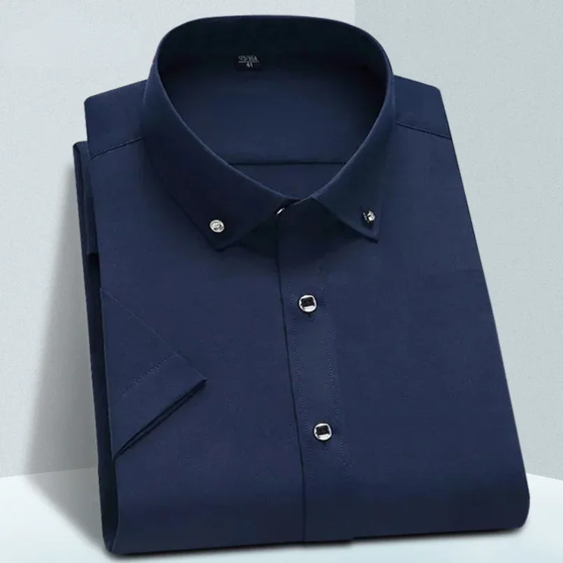High Quality Non-ironing Mens Dress Shirt Short Sleeve New Solid Male Clothing Fit Business Shirts White Blue Navy Black Gozbkf