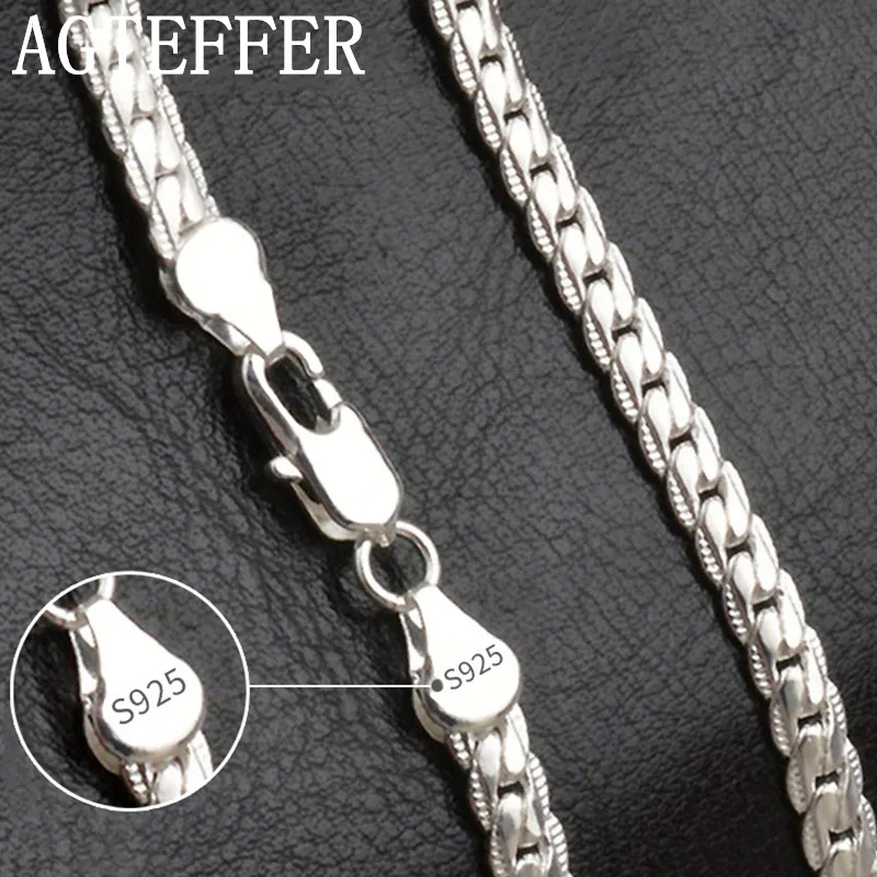 AGTEFFER S925 Sterling Silver 6mm Full Sideways Necklace 8/18/20/24 Inch Chain For Woman Men Fashion Wedding Engagement Jewelry