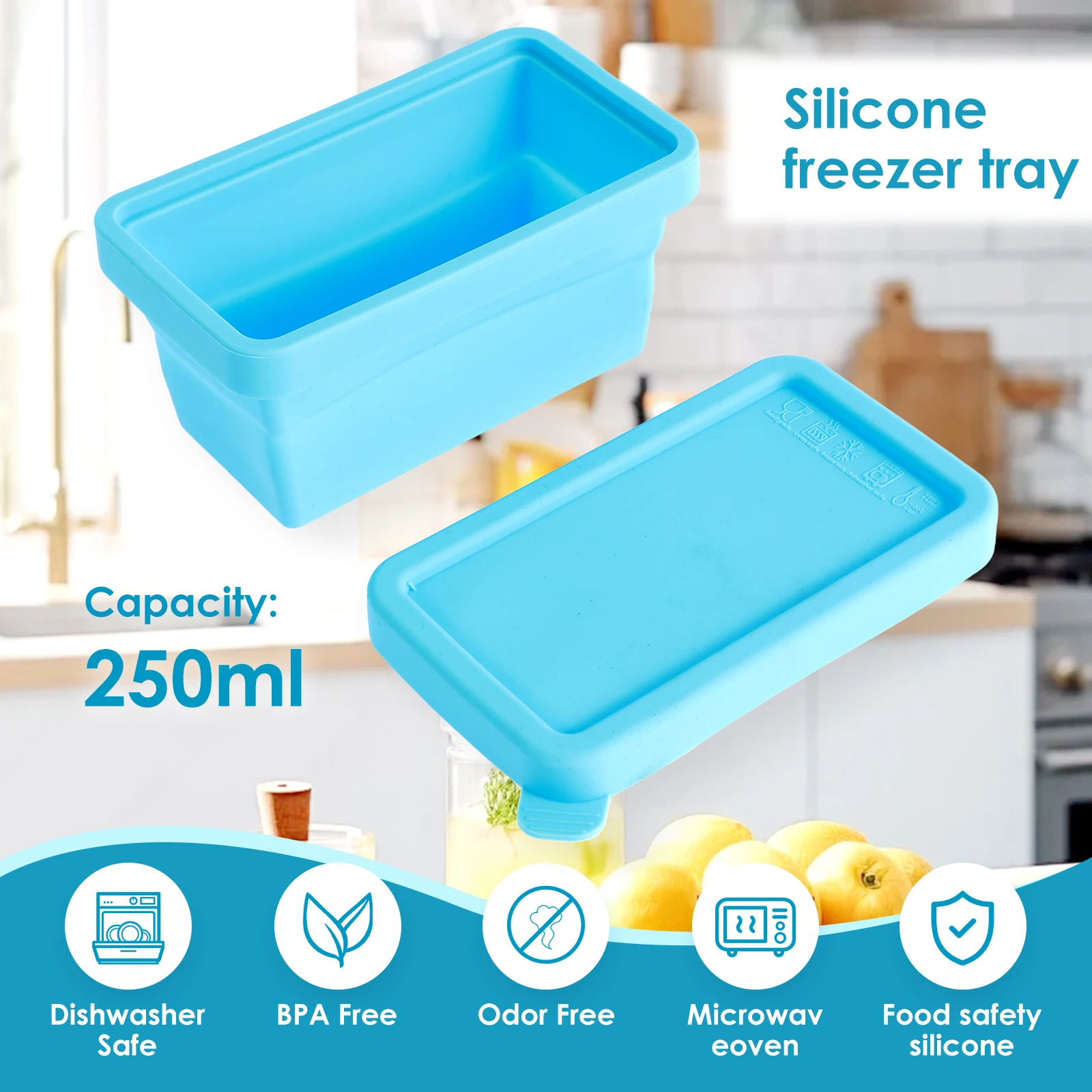 2Pcs Silicone Freezer Tray Food Grade Freezer Molds with Lid Soup Mold Multipurpose Ice Cube Tray for Soup Broth Sauces storage tray