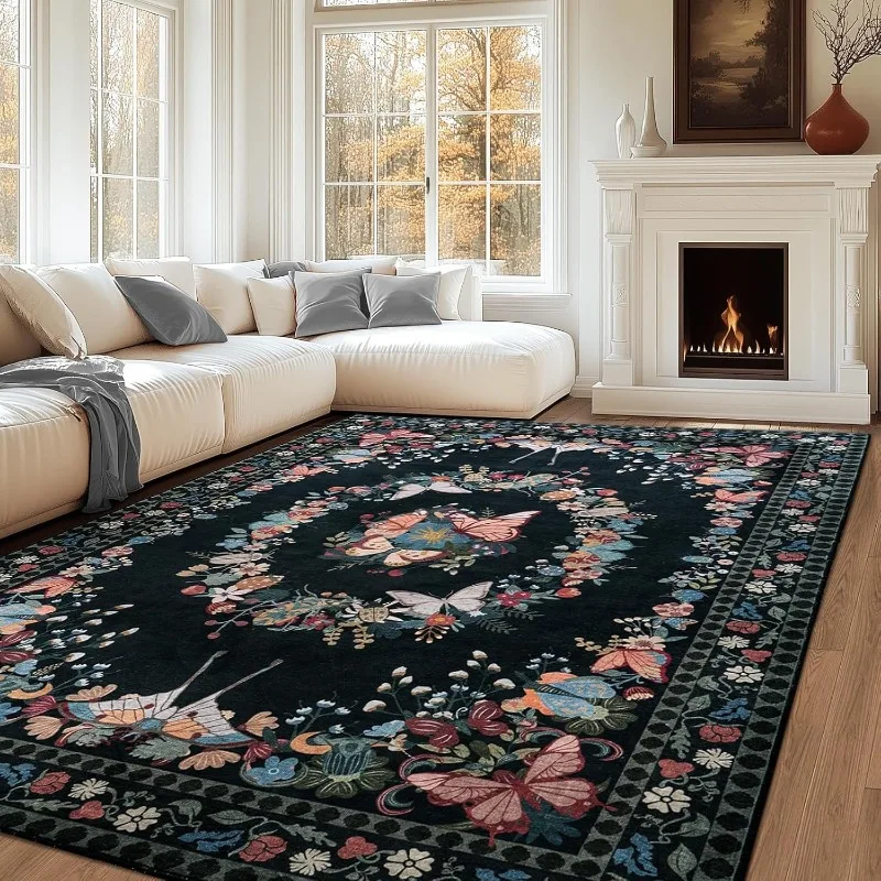 Carpet for Living Room Foldable Machine Washable Butterfly Floral Home Bedroom Soft Floor Mat Leisure Area Floor Rug Alfombra 4