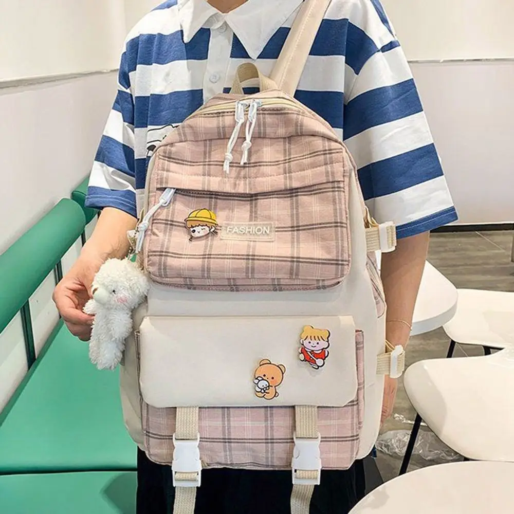 Backpack Japanese Cute Plaid Primary School Schoolbag Women's Korean Version Trend Backpack Five Piece Set Backpack 2