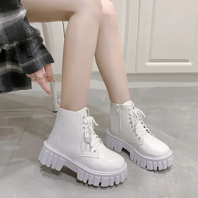 2024 White New Women Ankle Boots Autumn Winter Platform