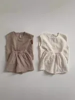 2025 Summer New Baby Sleeveless Clothes Set Infant Boy Girl Solid Breathable Vest + Shorts 2pcs Suit Toddler Versatile Outfits 1