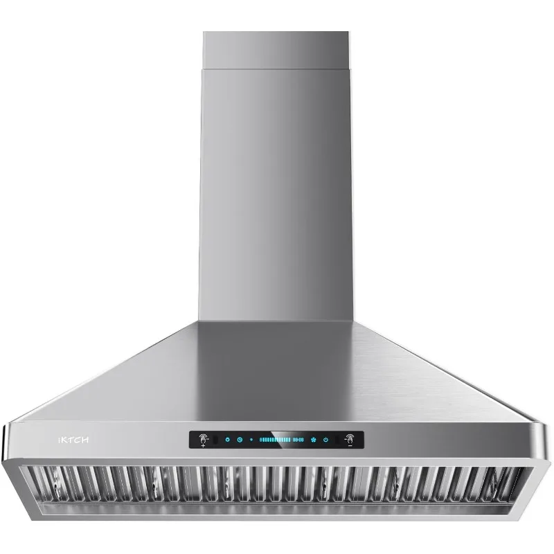 IKTCH 36"Wall Mount Range Hood, 900 CFM Ducted/Ductless Range Hood with 4 Speed Fan, Pure Stainless Steel Hood 36 inch