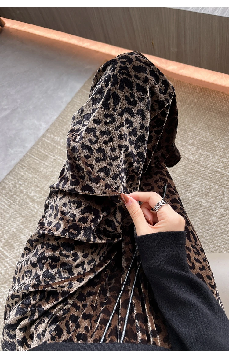 Herbst Klassische Leopard Print Lose Volle Länge Weibliche Breite Bein Hosen Mode Kordelzug Elastische Hohe Taille Casual Frauen Hosen – Detail 13