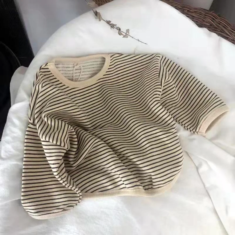 Children Girls' Striped Sweater Soft Loose Long Sleeve Temperamental Korean Cotton Tops Boys Fashion Round Neck Sweatshirt children sweatshirt