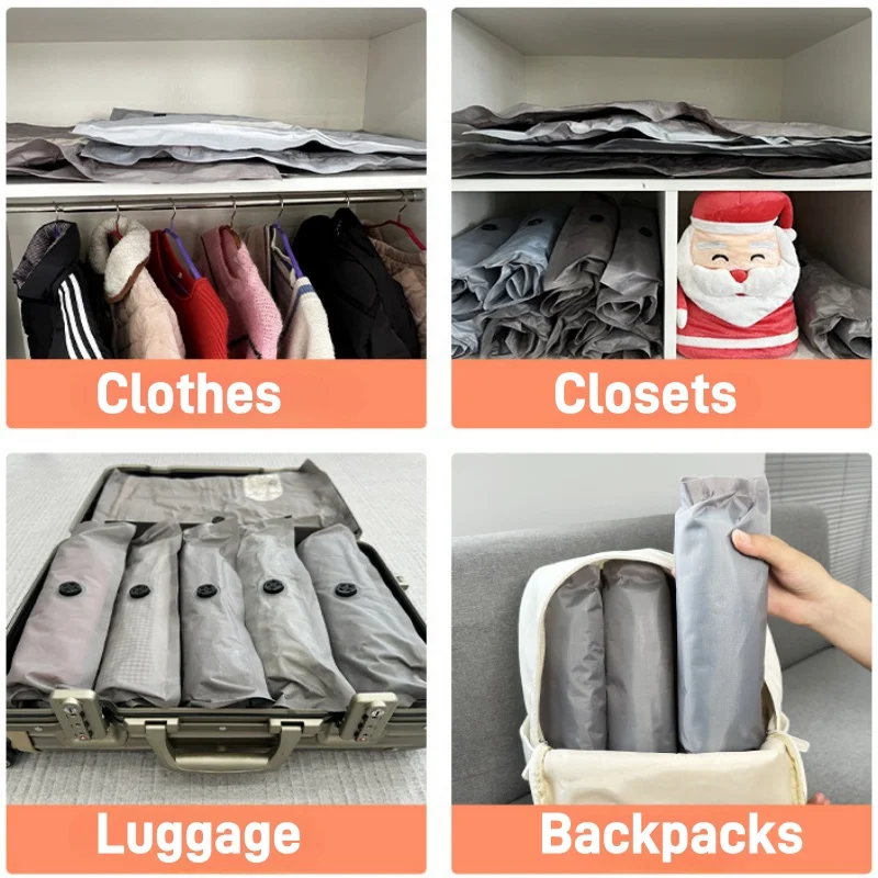 Travel Roll-Up Vacuum Storage Bags, Reusable Fabric Cloth Luggage Compression Pack Bag Fit Clothing, No Need Air Pump 4