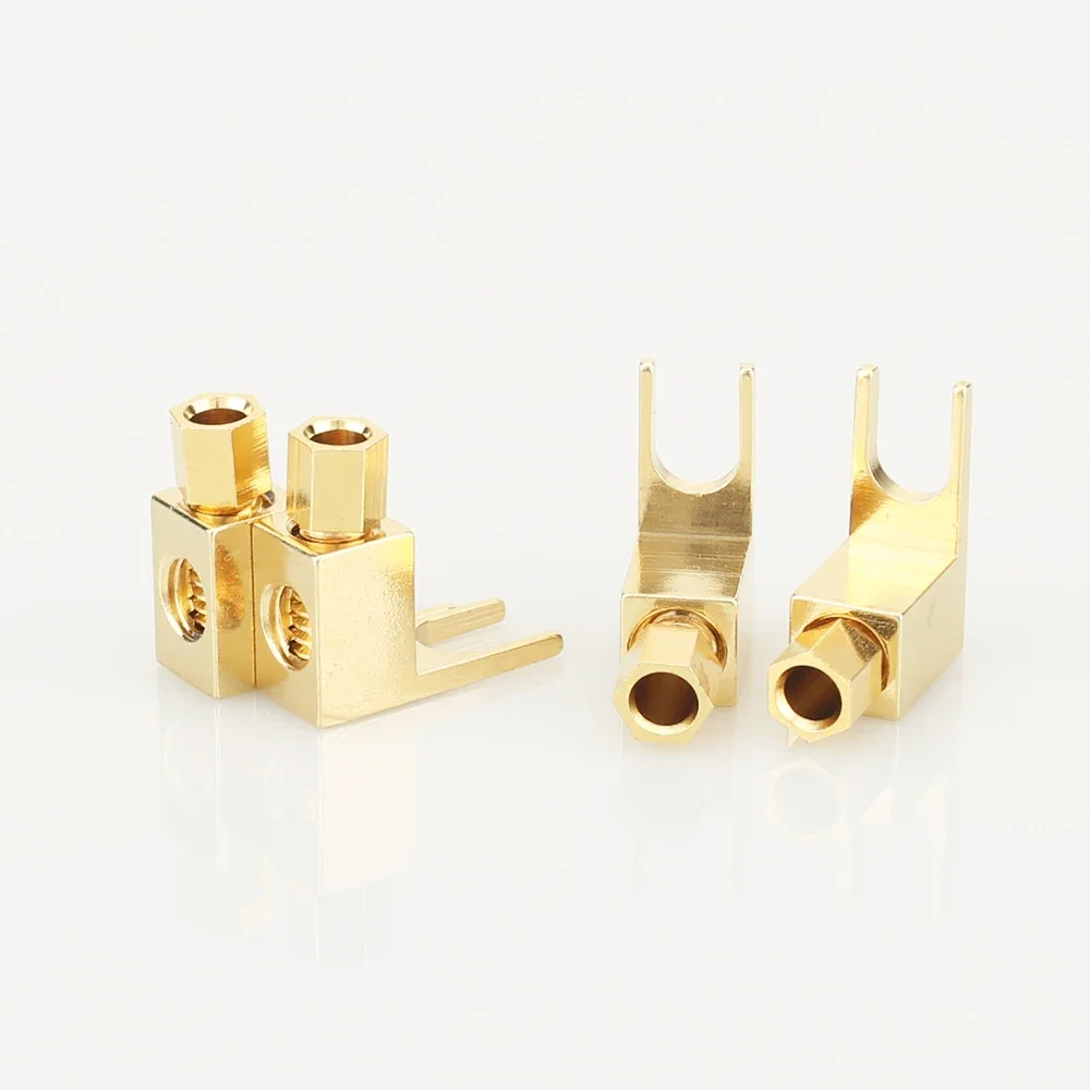 

10pcs U Type Banana Plug Brass Gold-Plated Speaker Plugs Audio Screw Fork Spade Connector Right Angle banana plug connector