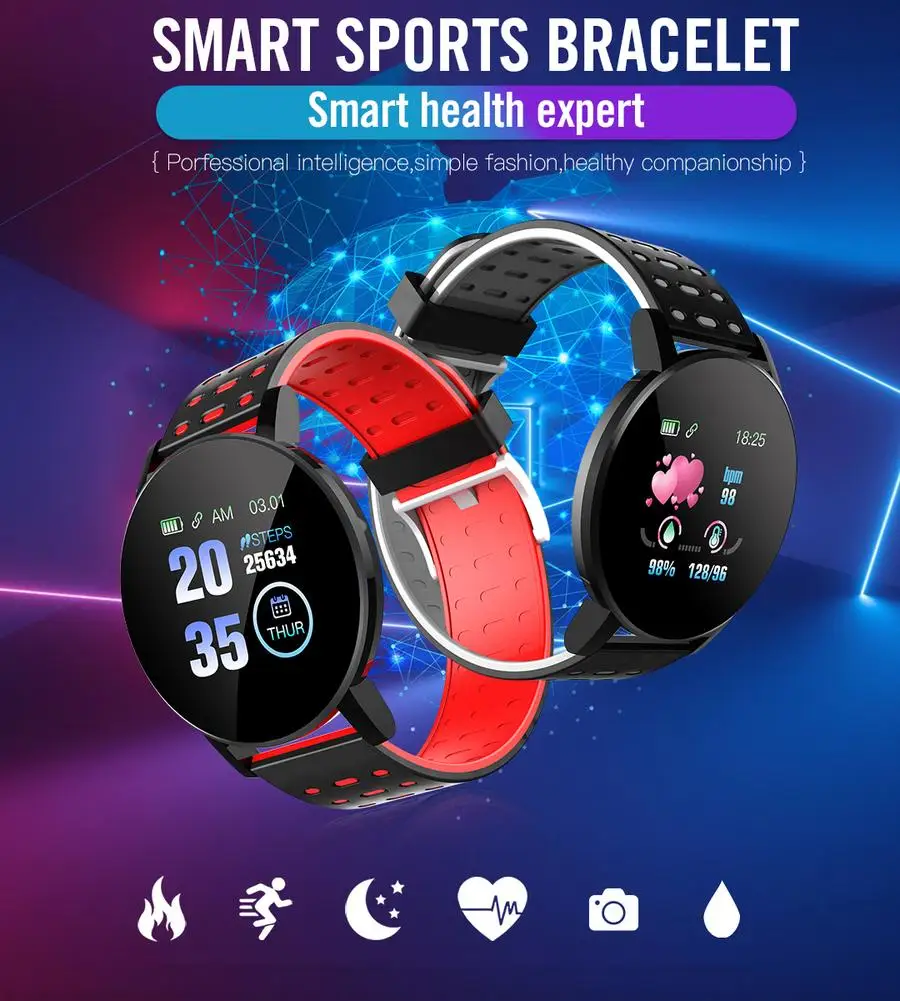 Smart Bracelet Blood Pressure Waterproof Sport Round Smartwatch Smart Clock Fitness Tracker For Android Ios