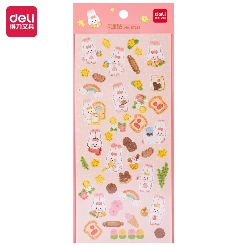 10PCS DELI BT163 95*230mm Pink Cartoon Cute Sticker Self-adhesive Material Student Stationery Supplies