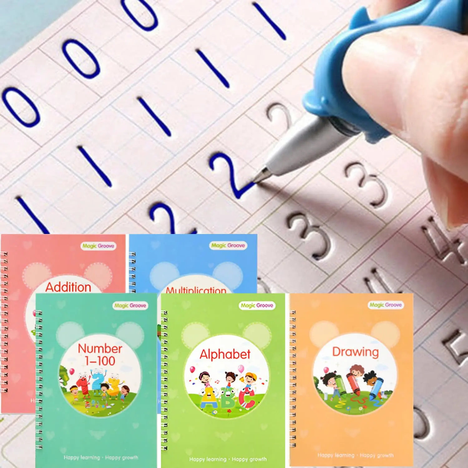Kids Magic Exercise Book, Reusable Kids Writing Exercise Book, Reusable, Pre-schooler For Kids Aged 3-8 years 5 books with Pens