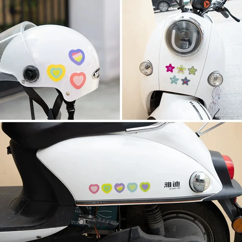 10Pcs Heart Star Bike Reflective Stickers Night Safety Decals