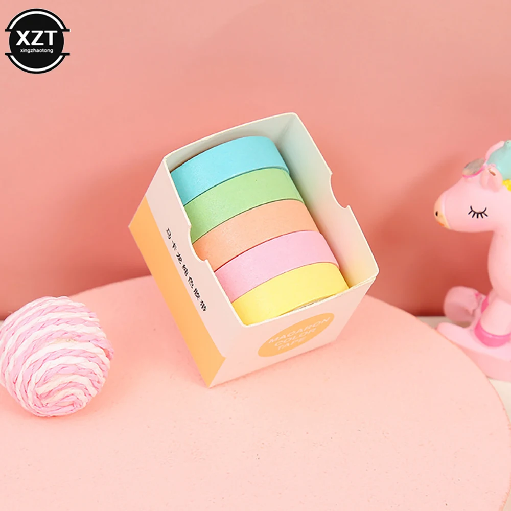 

5Rolls/box Solid Color Paper Tape Set DIY Decorative Masking Tape Cute Scrapbooking Adhesive Tape School Stationery Supplies