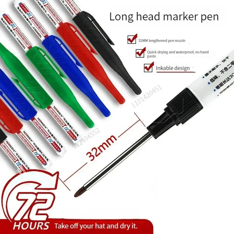 Long Nib Markers Markers Pen Marker Pens 4Pcs/Set 30mm Deep Hole Long Nib Head Markers for Metal Perforating Pen Waterproof Bathroom Woodworking Decoration Multi-Purpose