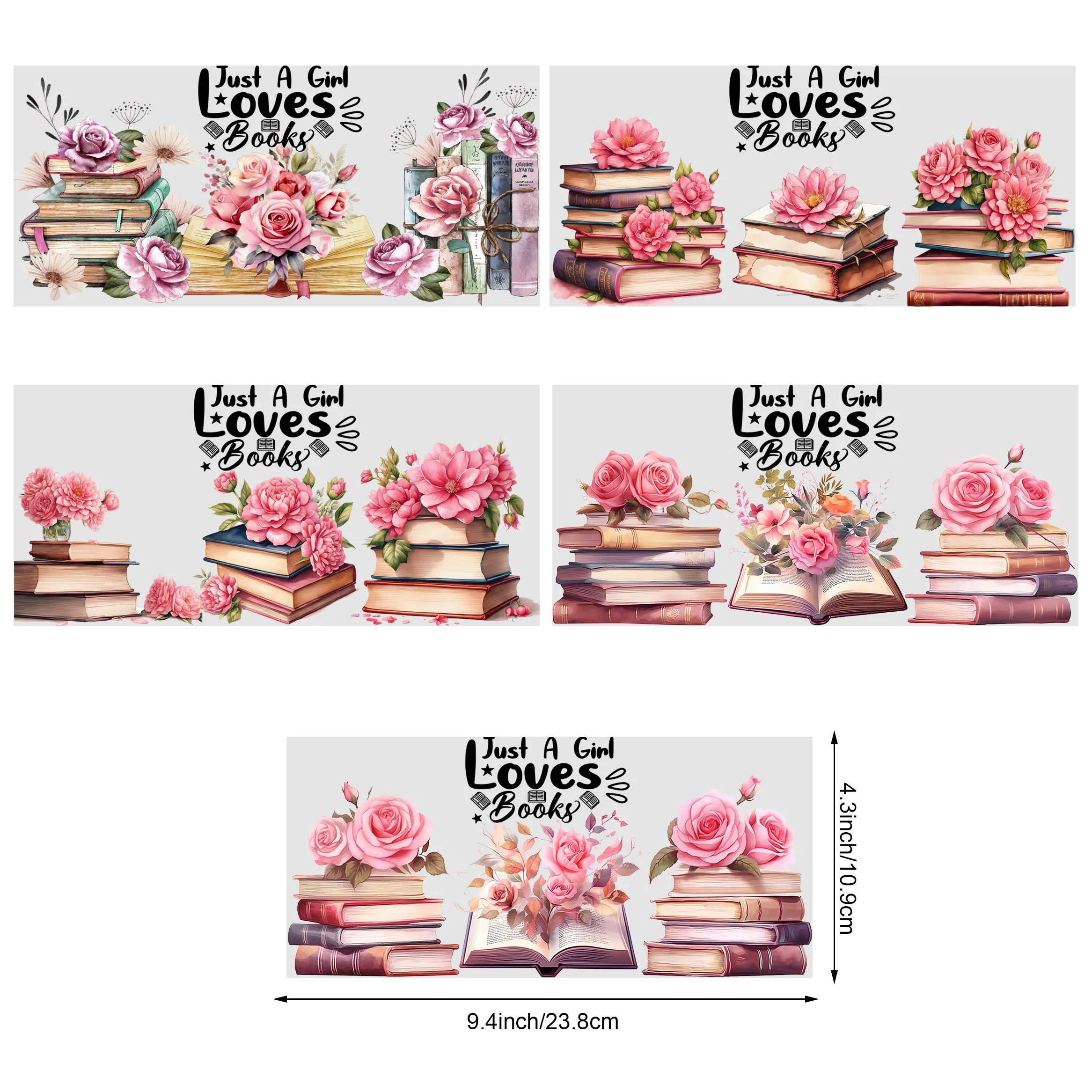 5sheets Book Design UV DTF Cup Stickers, Waterproof Sticker Pack For Decorating Mugs, Cups, Bottles, School Supplies, Etc, Arts