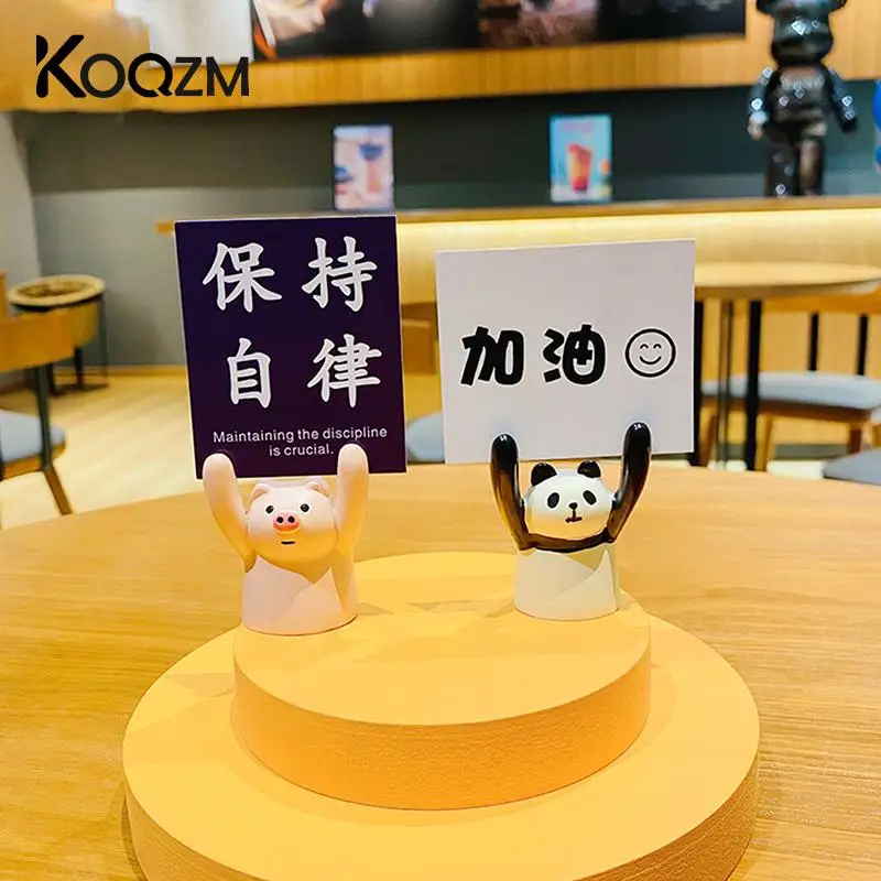 Cute Cartoon Pig Panda Cat Frog Shape Photo Stand Memo Clip Card Holder Message Note Holder Office School Home Desk Decorations