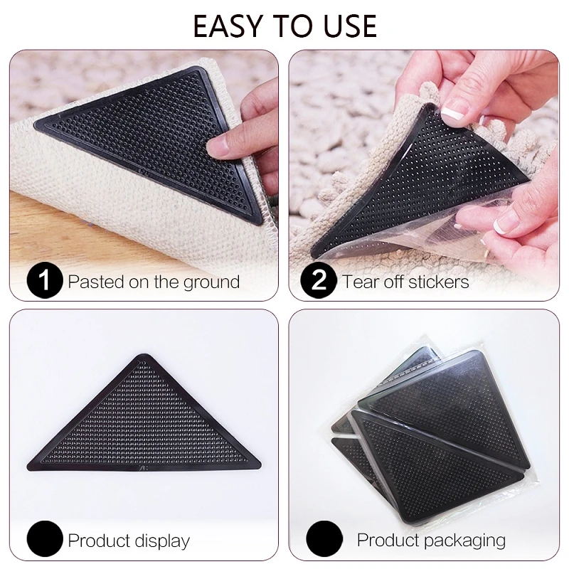 4Pcs8pcs/set Triangle Washable Reusable Rug Gripper Anti-skid Rubber Mat Non Slip Patch Tape for Tile Floors Carpets Corners Pad Best Sellers In Furniture