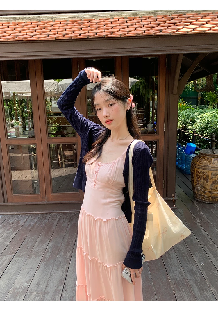 French Elegant Dresses for Women Solid Spaghetti Strap Summer New Ruffles A-line Casual Korean Chic Midi Vestidos Mujer