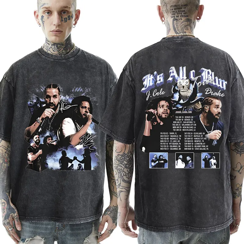 

Rapper Drake J Cole Big As The What Tour Vintage Wash T-shirts Men's Women's Clothes Summer 100% Pure Cotton Washable T-shirt
