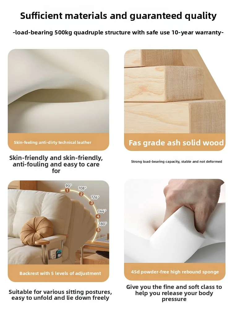 Solid Wood Single Foldable Extendable Multi-Functional New Model Lazy Sofa Bed for Small Space Living Room Space Saving Durable