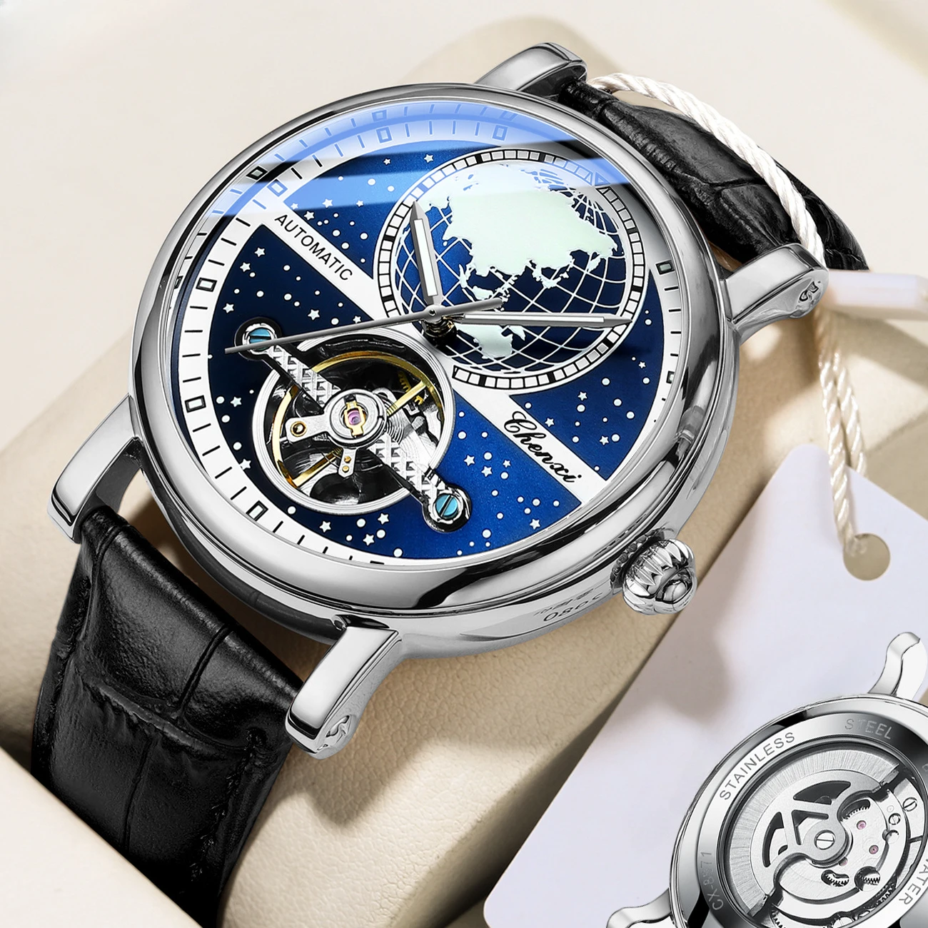 Luxury Men Automatic Watches Tourbillon Mechnical Watches for Men Genuine Leather Waterproof Casual Business Wristwatch