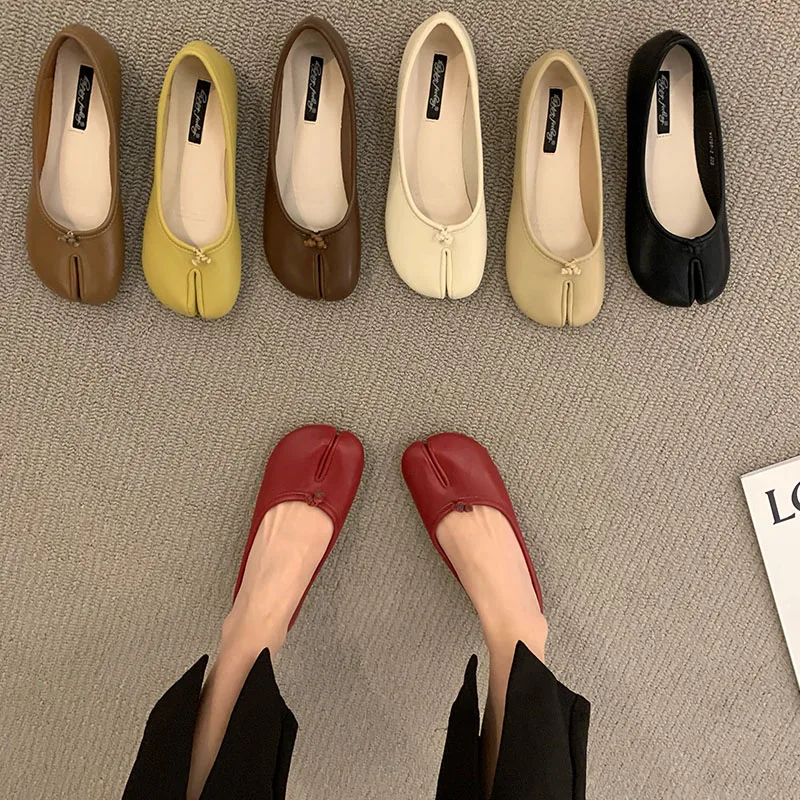 النساء الشقق تابي النينجا أحذية امرأة السيدات ستوكات الجلود مريح الشقق سبليت تو النعال لينة أسفل المتسكعون الصلبة موجز لا