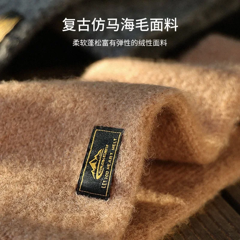 Men Scarf Winter Imitation Mohair Cashmere Muffler Outdoor Leisure Warm Knit Soft Simple Shawl Male Japanese Teen
