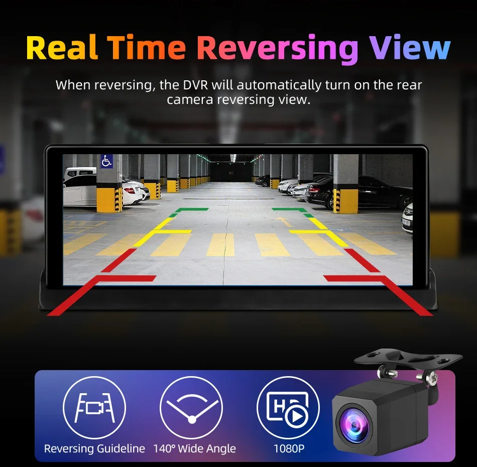 Srnubi 10,26 Zoll 4K Auto DVR Carplay Android Auto 360 ° Rotation Dual Lens Dashcam LKW Kamera Fahrrekorder WIFI FM BT – Detail 16