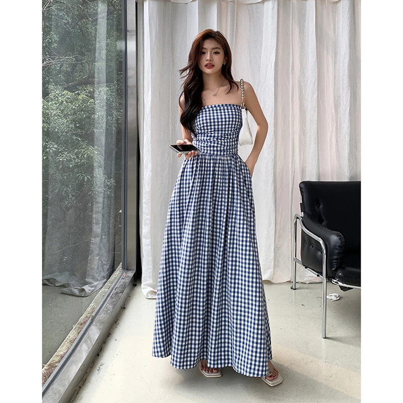 

Backless Sexy Beach Long Dress Women Summer Strapless Sleeveless Off The Shoulder Dress Korean Style Elegant Evening Party Dress