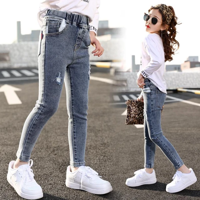 New Children Girls Denim Pants Cotton Spring 2022 Teenage Button