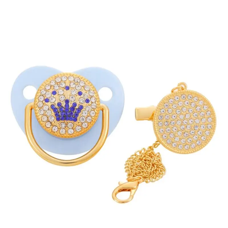 Five pointed star baby pacifier BPA free fashionable rhinestone baby silicone nipple with nipple clip