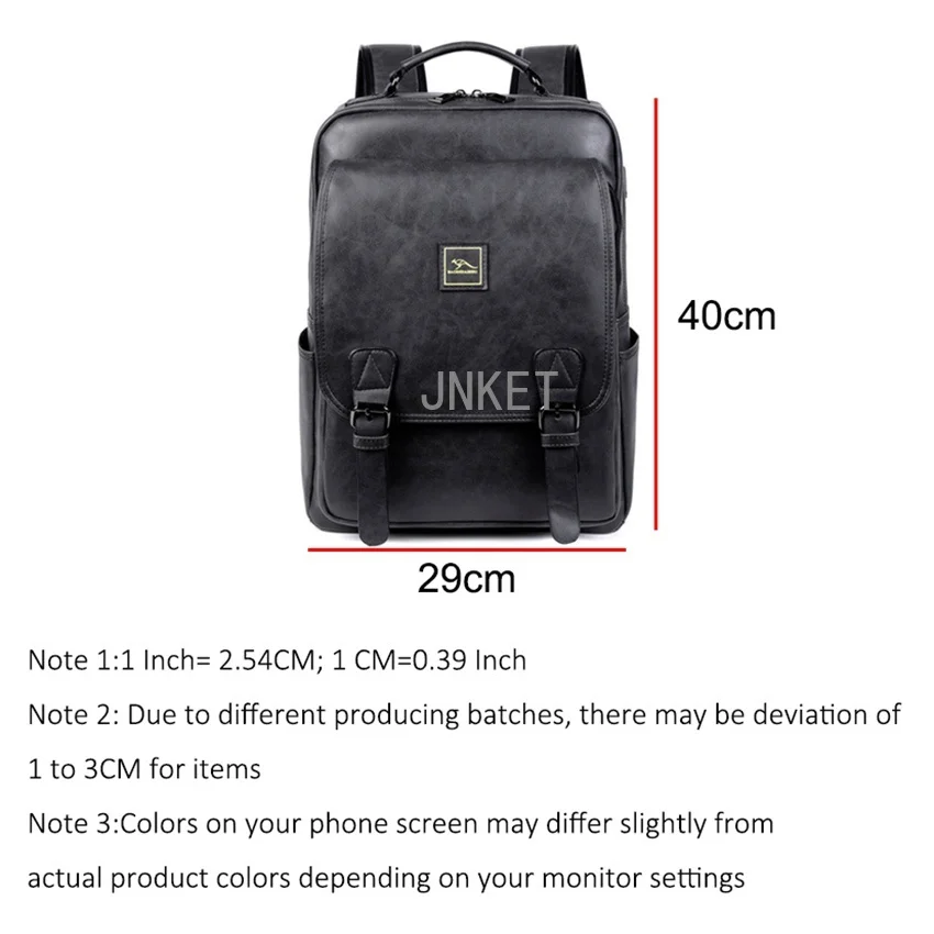 Fashion Men PU Leather Backpacks USB Charging Pack Casual Laptop Bag Large Capacity Travel Backpacks