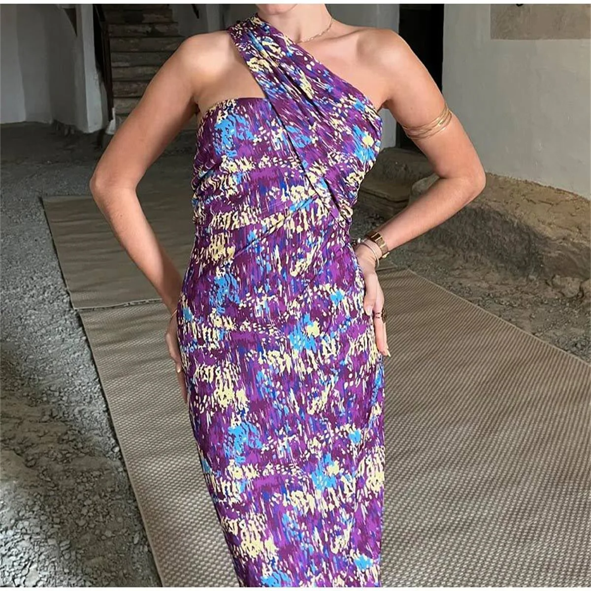 Women Fashion Multi-color Printed Flower Dress Sexy Sleeveless Midi Dresses Ladies Slim Elegant Birthday Party Club Sundress